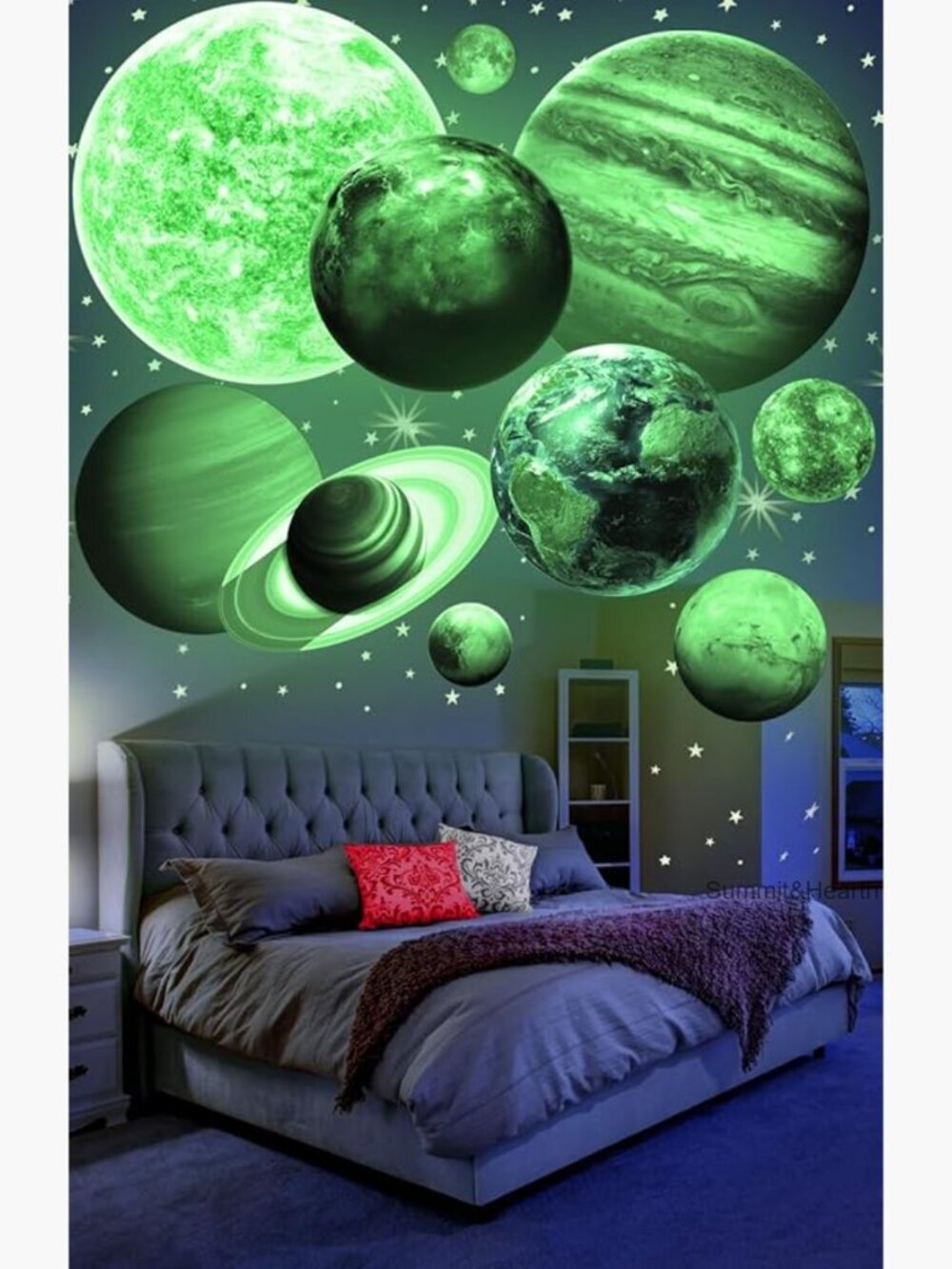 Glow in Dark Solar System Wall Stickers, 9 Planet Decals for Ceiling